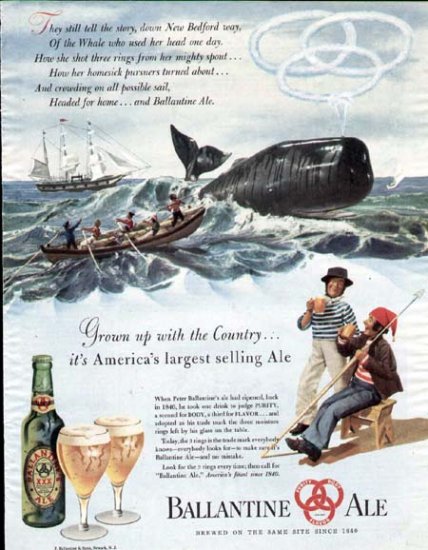 1947 Ballantine Ale Vintage Print Ad-New Bedford Whale Whaling