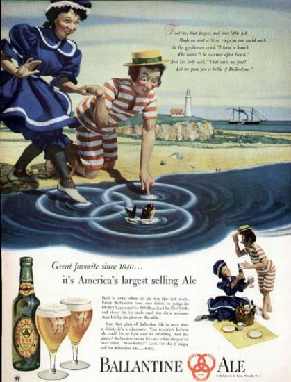 1947 Ballantine Ale Vintage Print Ad-Swimming Bathing 1840's