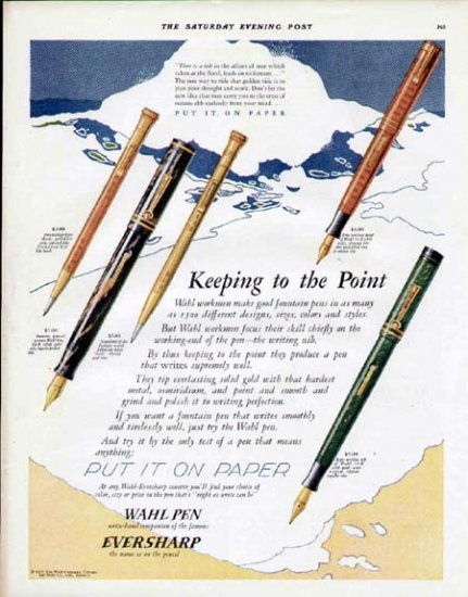 1927 Wahl Fountain Pen Vintage Color Print Ad-3 Pens 2 Pencils