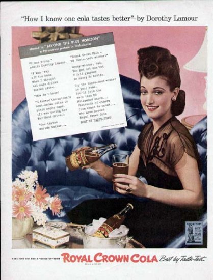 1943 Royal Crown Cola Vintage Print Ad-Dorothy Lamour