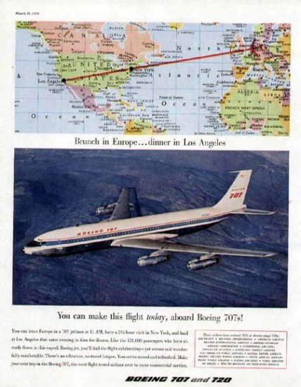 1959 Boeing 707 Aircraft Vintage Print Ad-Brunch in Europe
