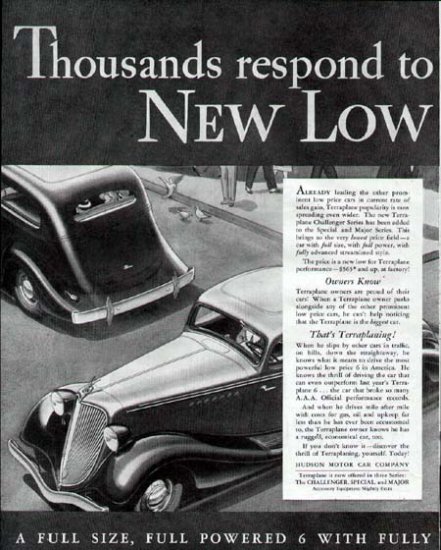 1934 Terraplane Vintage Car Print Ad-Challenger Model Hudson