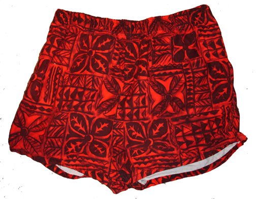 Red Batik Look Tiki 50s Vintage Men's Bathing Suit / Swim Trunks VLV