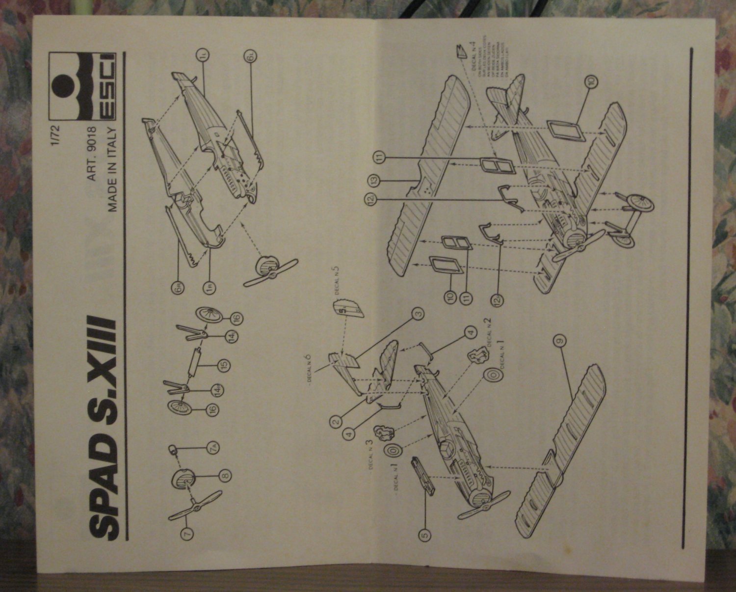 Model Kit Esci Spad Xiii Biplane Scale Unassembled Free