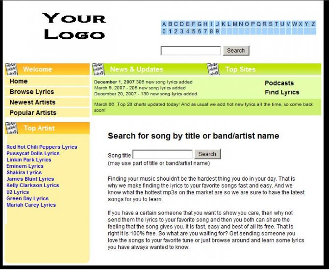 Song Lyrics Website