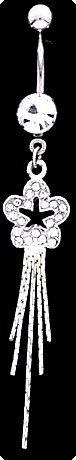 Crystal Pave Dangle FLOWER Navel Belly Button Ring BJ09