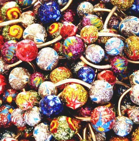 5 Assorted Handpainted Glitter Glazed Navel Belly Rings Wholesale