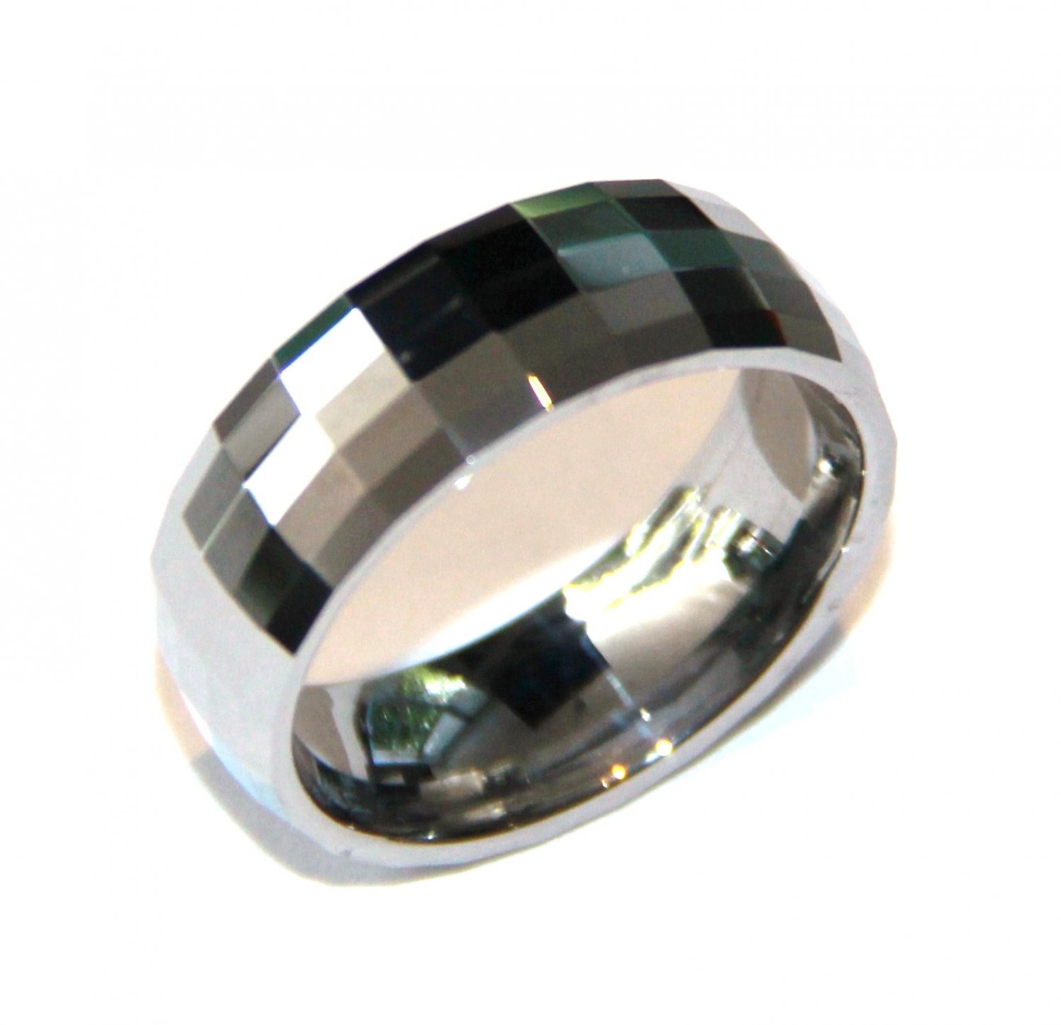 Unisex High Polish Multi Faceted Tungsten Carbide Ring TU3095