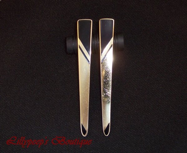 Laurel Burch Earrings Retro 1980s Long Goldtone and Black Geometric Design