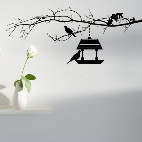 Bird Feeder and Bird on a Branch Wall Decal