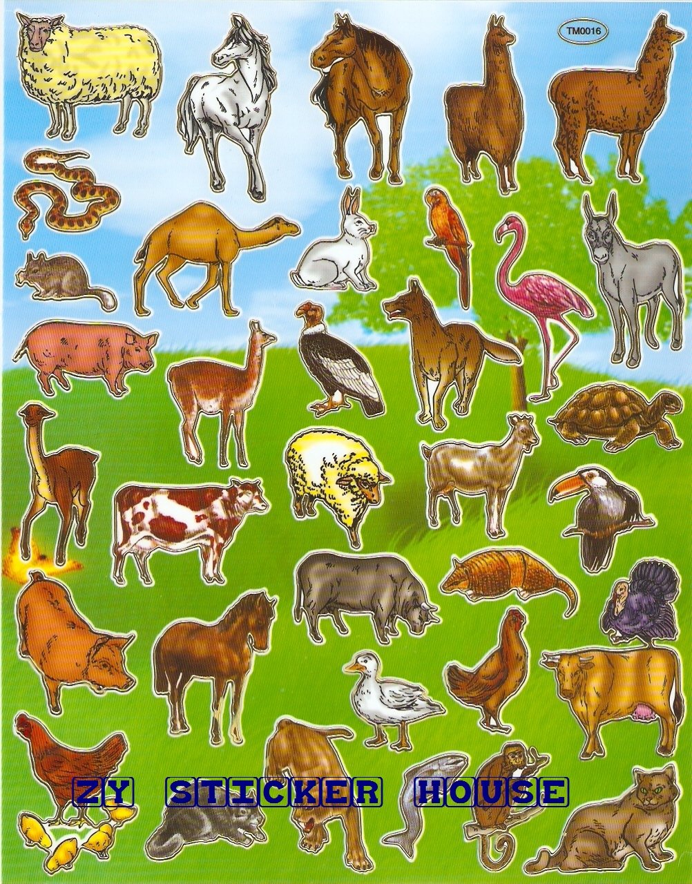 10 sheets BL634 Realistic Farm Animal Removable A4 Sticker