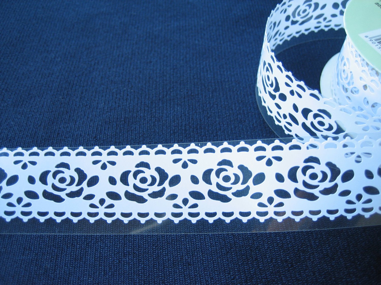 1 roll 24mm x 1m PVC Lace Tape Roses Design White Colour