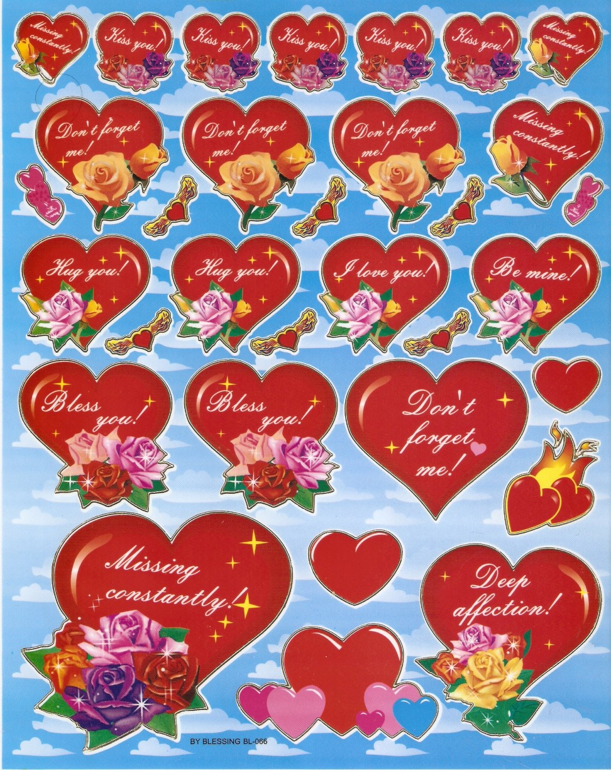 10 sheets BL066 Heart Shape Love Removable A4 Sticker