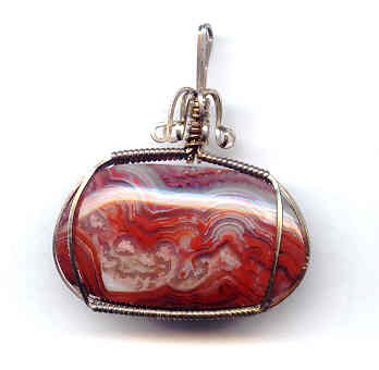 Banded Red Agate Sterling Wire Wrap Pendant