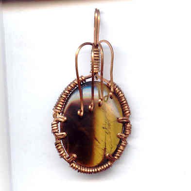 Copper and Tiger Eye Wire Wrap Pendant