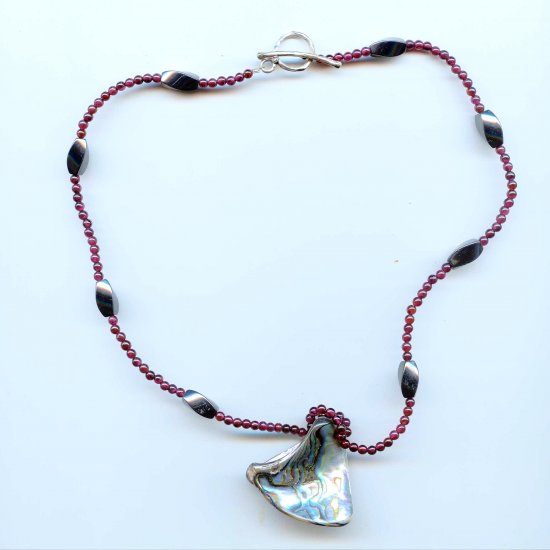 Garnet, Abalone, Hematite, and Sterling Silver Necklace