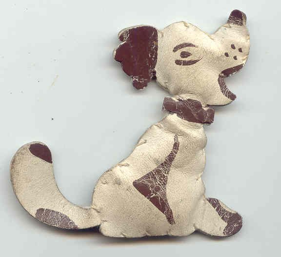 Vintage Handcrafted Leather Dog Brooch