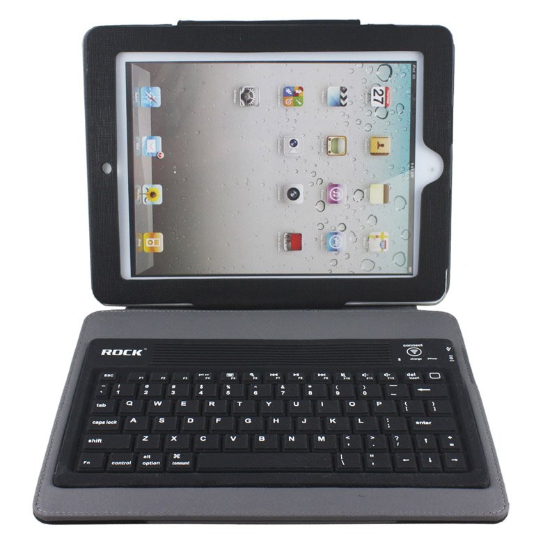 Rock leather Bluetooth Keyboard Housing Case Can Rotated 360 Degrees With Steady For Apple iPad 2