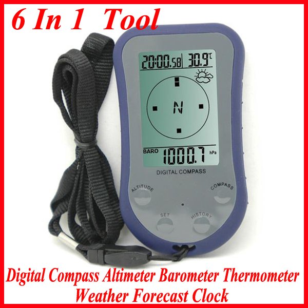 6 In 1 Digital Compass Altimeter Barometer Thermometer Weather Forecast Clock