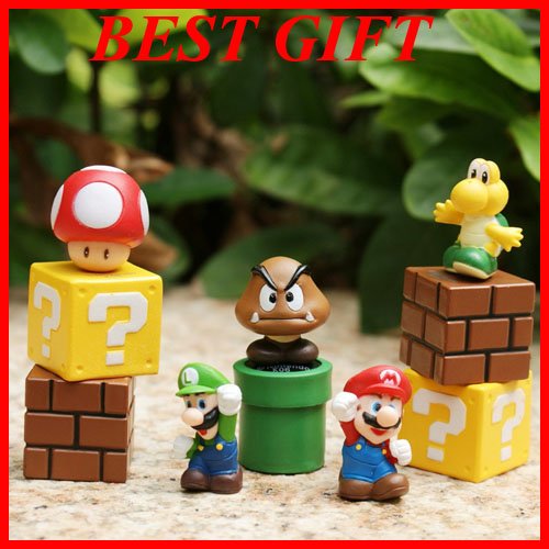 Lot 5pcs Super Mario Bros LUIGI MARIO Figure Toy with Collectors Iron Box
