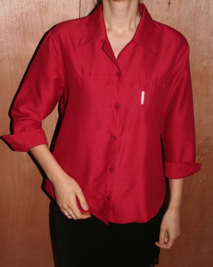 Red Ruby Top Blouse Shirt Lady Woman 3/4 sleeve S/M