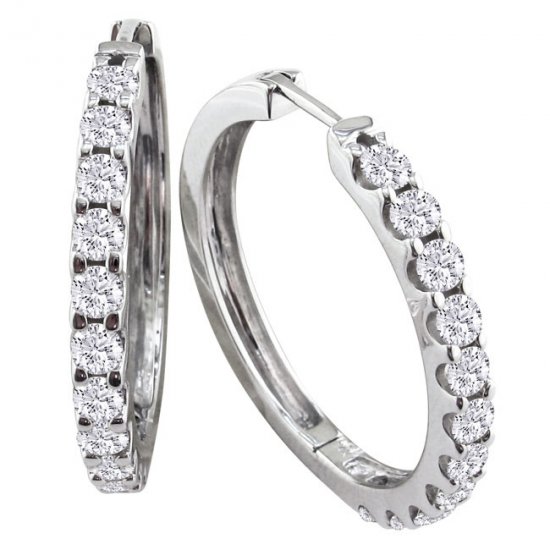 14k White Gold 1ct Diamond Hoop Earrings