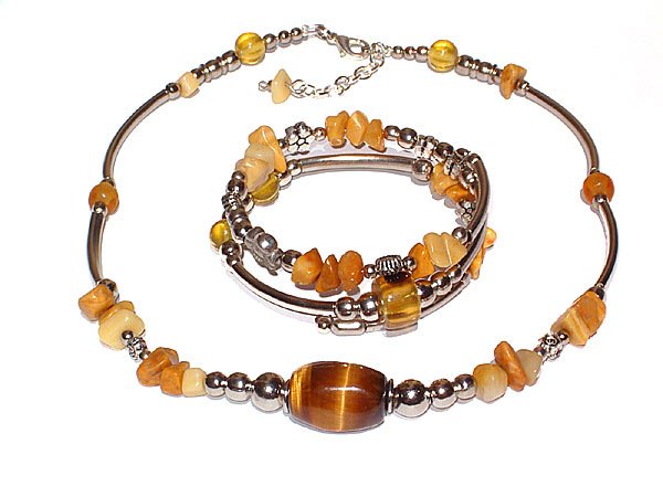 Tigered Eye Bracelet and Necklace Set