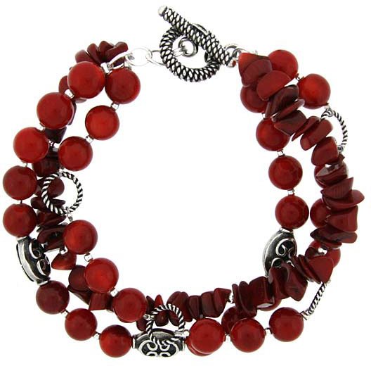 Three strand Sea Bamboo Coral Bracelet - Sterling Silver