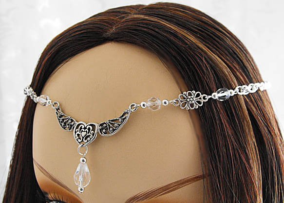 HEART Crystal Medieval CIRCLET Headpiece Crown tiara
