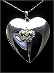 RHODIUM PLATED HEART WITH CROWN LOCKET NECKLACE