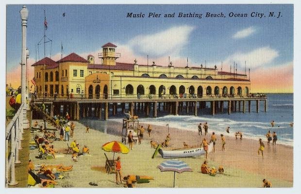 VINTAGE POST CARD MUSIC PIER & BATHING BEACH, OCEAN CITY NJ