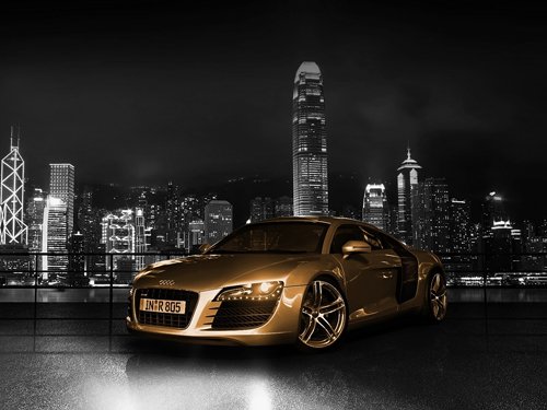 Audi R8 Gold Car Poster Print on 10 mil Archival Satin Paper 16" x 12"