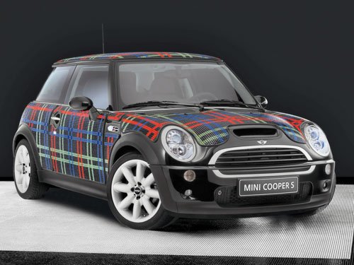 Mini Cooper Wears Bisazza Tartan Concept Car Poster Print on 10 mil Archival Satin Paper 16" x 12"