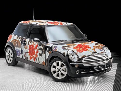 Mini Cooper Wears Bisazza Flowers Concept Car Poster Print on 10 mil Archival Satin Paper 16" x 12"