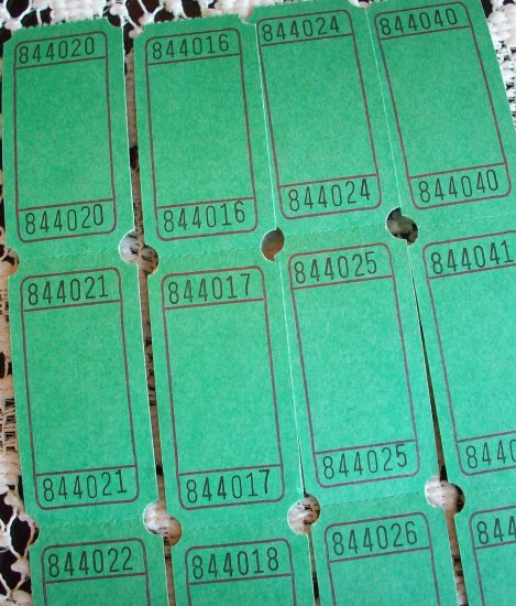 25 Blank Raffle Tickets Green