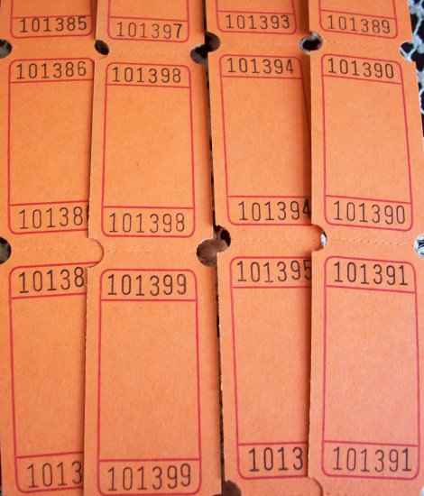 25 Blank Raffle Tickets Orange