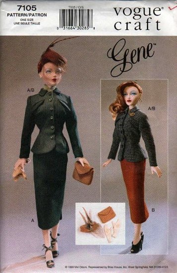 Gene Fashion Doll 15 1/2" Vogue Craft 40's Smart Suit Fashion Sewing Pattern NEW