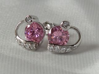 Pink CZ's in sterling silver earrings
