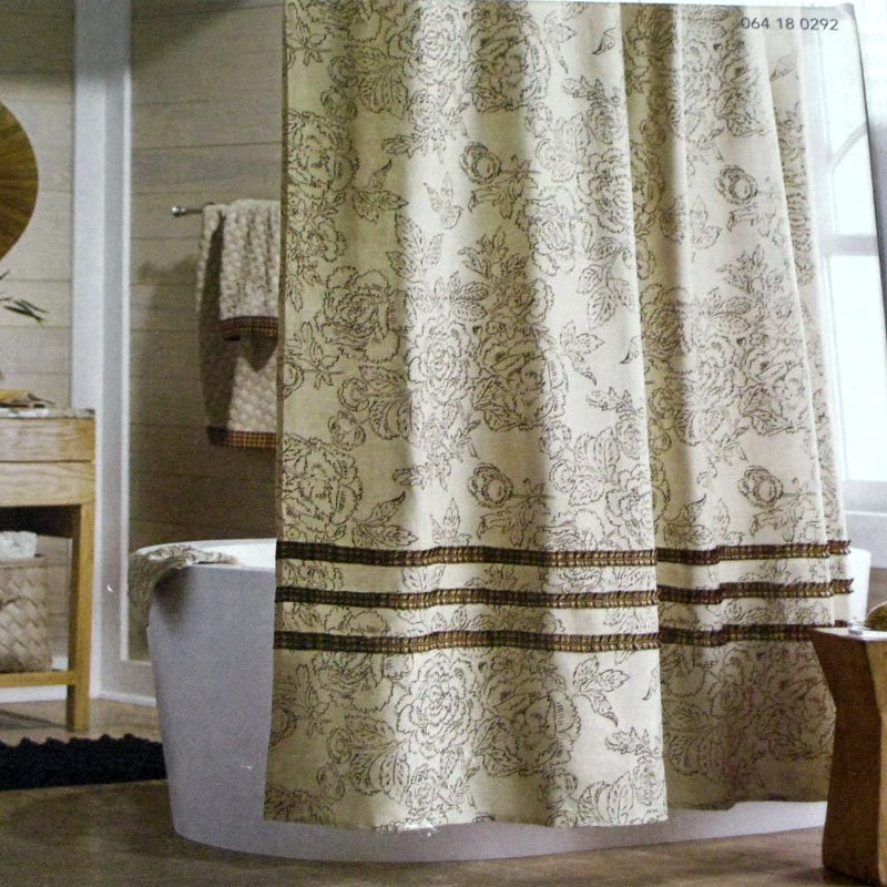 Brown And White Striped Curtains Linen Ruffle Shower Curtain