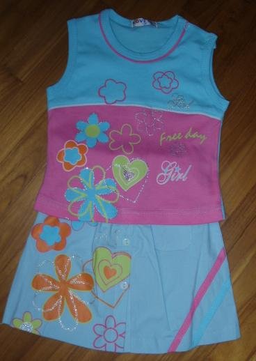 153 Sweet Colorful Flower Print 2 pc set ( Blue Size 6mths and 12 mths)