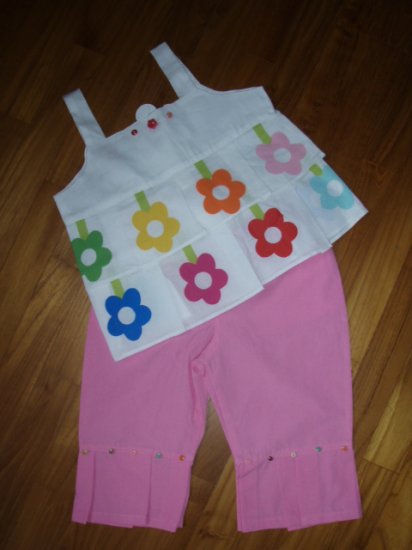 156 Fower with Beads 2 Piece Set - Pink ( Size 3T )
