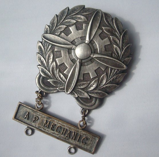 WWII Army Air Corps. Sterling AP Mechanic Lapel Pin
