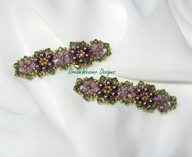 Swarovski Crystal & Pearl ~ Purple Flower Hair Barrette Set of 2 Barrettes
