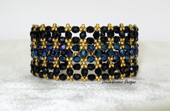 Elegant Jet Black, Blue and Gold Jablonex Czech Bracelet