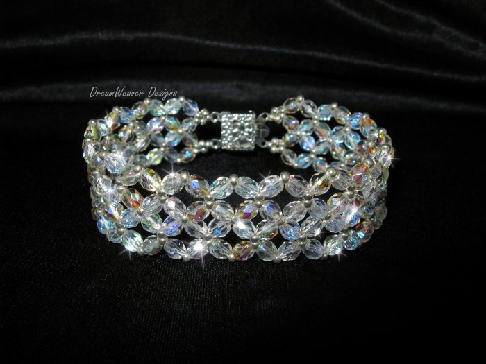 Czech Aurora Borealis AB Crystal Lace and Silver Bracelet