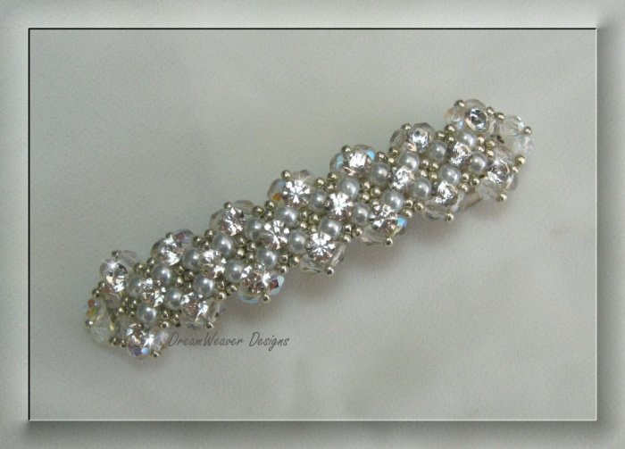 Vintage French Crystal, Silver & White Pearl Bridal Barrette ~ Mi Amore