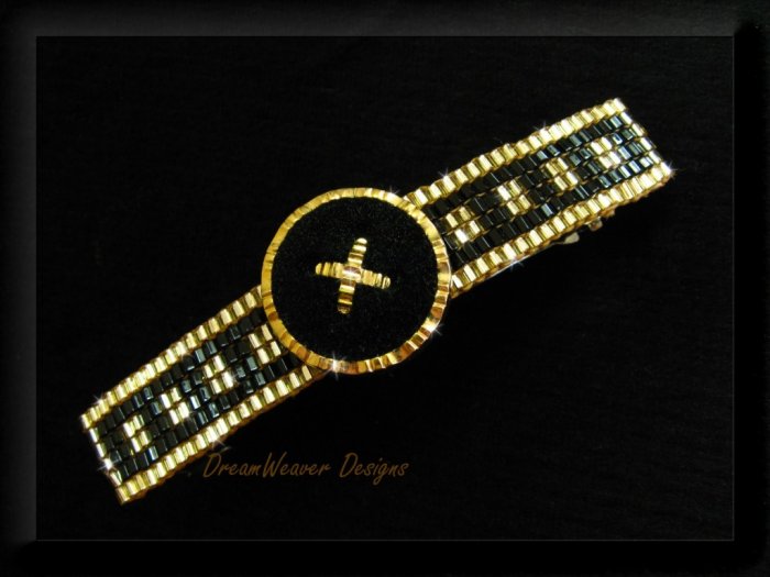 Very Elegant Gold and Jet Black Velvet Large Barrette