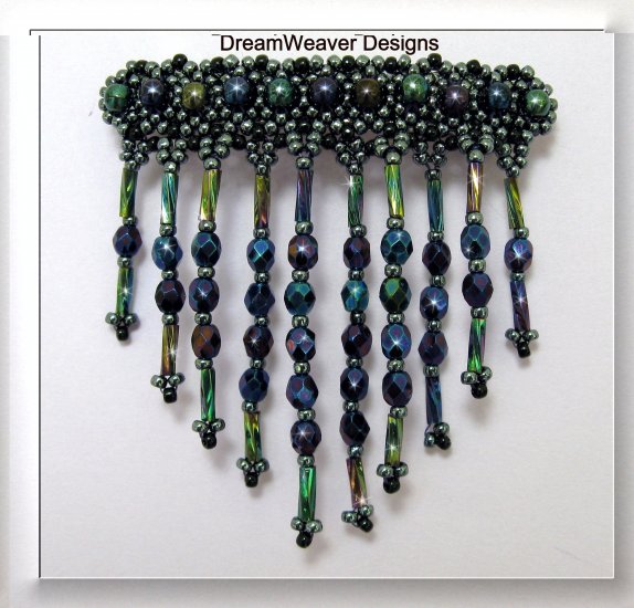 Blue, Purple & Green Iris Czech Crystal Fringe Barrette