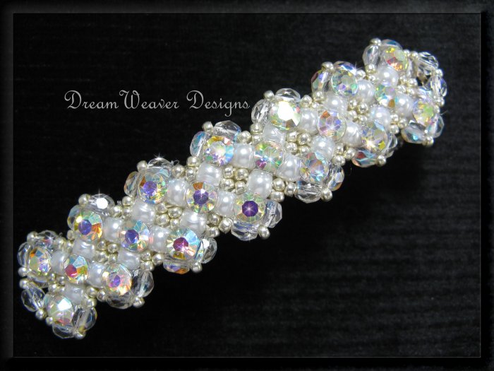 Vintage Swarovski Aurora Borealis AB Crystal & White Pearl Bridal Barrette ~ Wedding Bliss