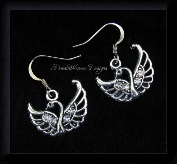 Vintage Swarovski Crystal and Silver Swan Earrings